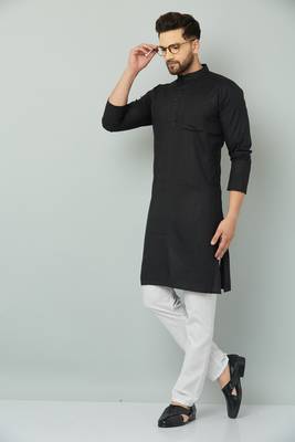 Lemonx Classy Look Black Cotton kurta & Payjama set for men's 5