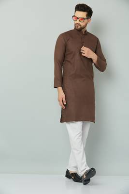 Lemonx Classy Look Brown Cotton kurta & Payjama set for men's 1