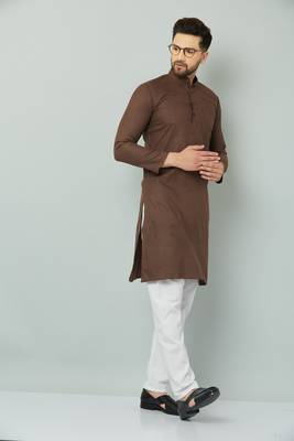 Lemonx Classy Look Brown Cotton kurta & Payjama set for men's 2