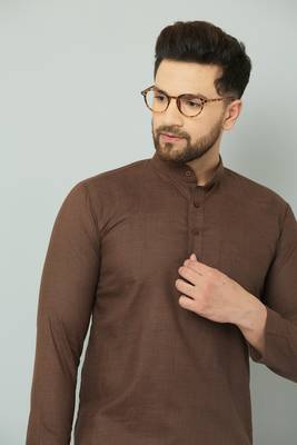 Lemonx Classy Look Brown Cotton kurta & Payjama set for men's 3