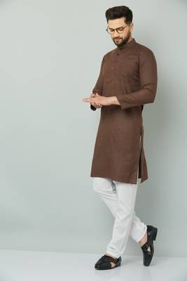 Lemonx Classy Look Brown Cotton kurta & Payjama set for men's 5