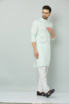 Lemonx Classy Look Green Cotton kurta & Payjama set for men's 2