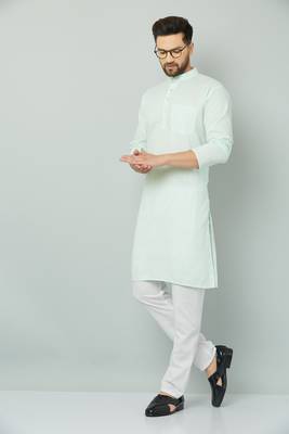 Lemonx Classy Look Green Cotton kurta & Payjama set for men's 5