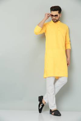 Lemonx Classy Look Mustard Cotton kurta & Payjama set for men's 1