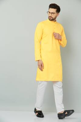 Lemonx Classy Look Mustard Cotton kurta & Payjama set for men's 2