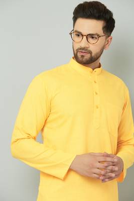 Lemonx Classy Look Mustard Cotton kurta & Payjama set for men's 3