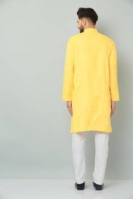 Lemonx Classy Look Mustard Cotton kurta & Payjama set for men's 4
