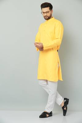 Lemonx Classy Look Mustard Cotton kurta & Payjama set for men's 5