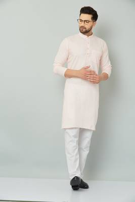 Lemonx Classy Look Pink Cotton kurta & Payjama set for men's 1