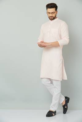 Lemonx Classy Look Pink Cotton kurta & Payjama set for men's 5