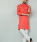 Lemonx Classy Look Red Cotton kurta & Payjama set for men's