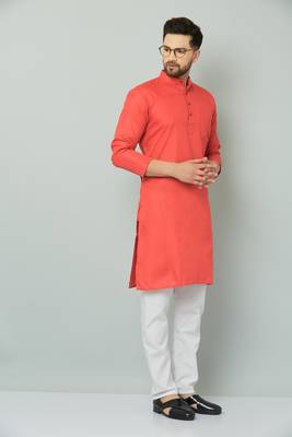 Lemonx Classy Look Red Cotton kurta & Payjama set for men's 2