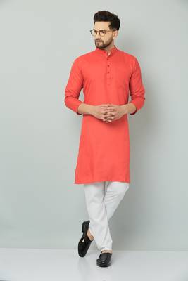 Lemonx Classy Look Red Cotton kurta & Payjama set for men's 3