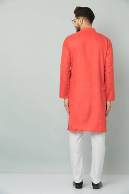 Lemonx Classy Look Red Cotton kurta & Payjama set for men's 4