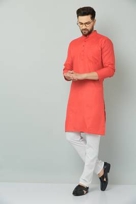 Lemonx Classy Look Red Cotton kurta & Payjama set for men's 5