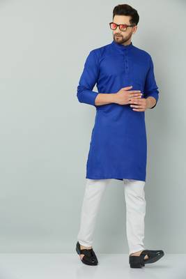 Lemonx Classy Look Royal Blue Cotton kurta & Payjama set for men's 1