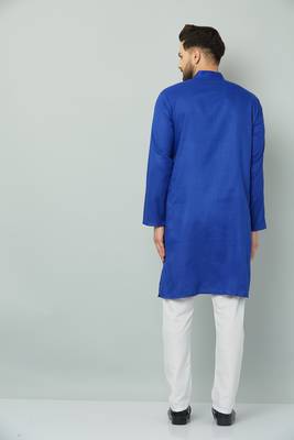 Lemonx Classy Look Royal Blue Cotton kurta & Payjama set for men's 4