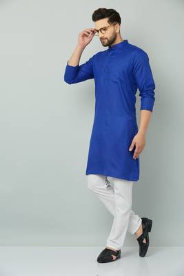 Lemonx Classy Look Royal Blue Cotton kurta & Payjama set for men's 5