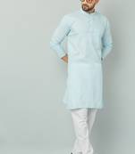 Lemonx Classy Look Sky-Blue Cotton kurta & Payjama set for men's