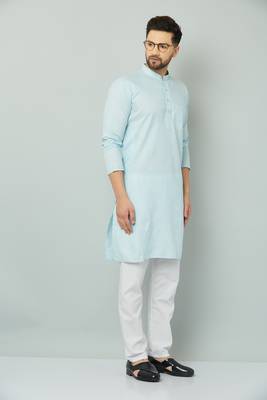 Lemonx Classy Look Sky-Blue Cotton kurta & Payjama set for men's 3