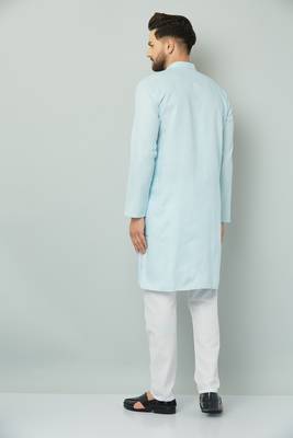 Lemonx Classy Look Sky-Blue Cotton kurta & Payjama set for men's 4
