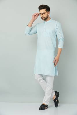 Lemonx Classy Look Sky-Blue Cotton kurta & Payjama set for men's 5