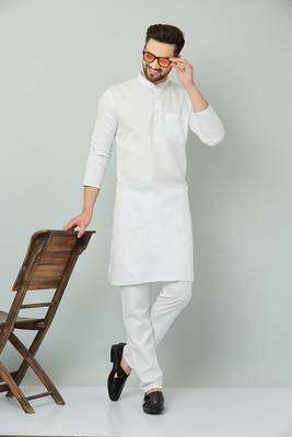 Lemonx Classy Look White Cotton kurta & Payjama set for men's 1