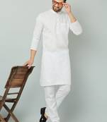 Lemonx Classy Look White Cotton kurta & Payjama set for men's