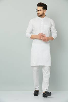 Lemonx Classy Look White Cotton kurta & Payjama set for men's 2