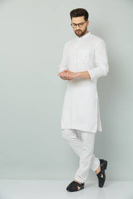 Lemonx Classy Look White Cotton kurta & Payjama set for men's 5