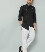 Lemonx Asymmetric Shirt Style Black Kurta Pant Set for men's