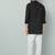 Lemonx Asymmetric Shirt Style Black Kurta Pant Set for men's