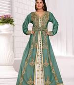 Green-White HandCrafted Zari & Stone work stitched Georgette Kaftan Wedding dress