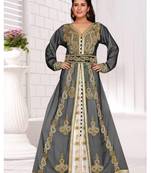 Grey-White HandCrafted Zari & Stone work stitched Georgette Kaftan Party dress