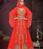 Light Red Georgette multicolor Stone and Zari Work Wedding Kaftan
