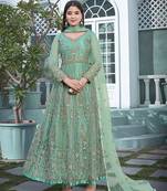 Sea green color soft net embroidered designer anarkali suit
