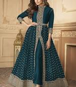 Dark teal color georgette embroidered semi stitched salwar kameez