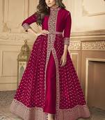 Crimson color georgette embroidered semi stitched salwar kameez