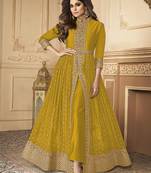 Mustard color georgette embroidered semi stitched salwar kameez
