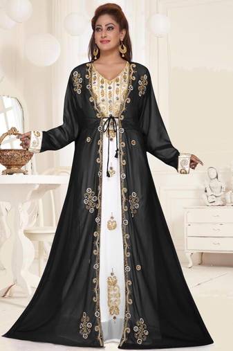 Black-White HandCrafted Zari & Stone work stitched Georgette Kaftan Party dres