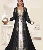 Black-White HandCrafted Zari & Stone work stitched Georgette Kaftan Party dres