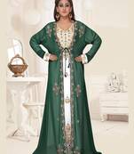 Green-White HandCrafted Zari & Stone work stitched Georgette Kaftan Wedding dress