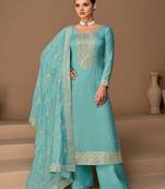Sky Blue Embroidered Silk Blend Unstitched Salwar Kameez