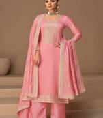 Salmon Embroidered Silk Blend Unstitched Salwar Kameez