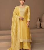 Yellow Silk Blend Embroidered Unstitched Salwar Kameez