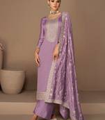 Lavender Embroidered Silk Blend Unstitched Salwar Kameez