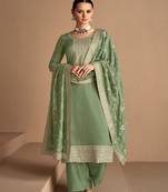 Olive Embroidered Silk Blend Unstitched Salwar Kameez