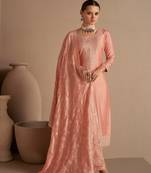 Peach Silk Blend Embroidered Unstitched Salwar Kameez