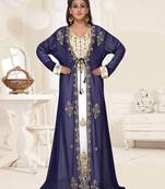 Navy Blue-White HandCrafted Zari & Stone work stitched Georgette Kaftan Wedding dress