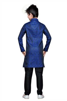 Royal blue brocket kids kurta pyjama for boys 4
